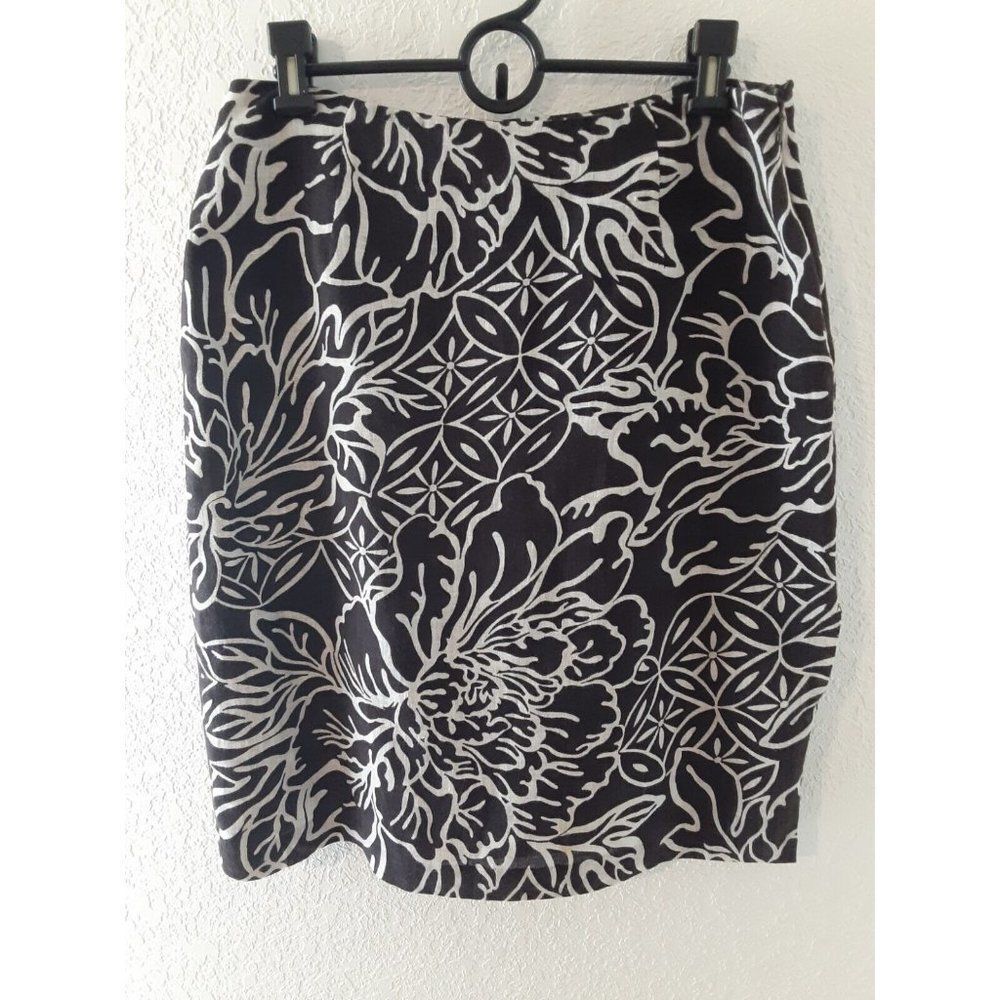 Silk Club Collection Women's Skirt size 8 Brown/White Linen Blend Pencil